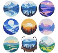 8PCS Landscape Diamond Art Coasters Set DIY Diamond Coasters Kit Office Home Kitchen Scape Cup Diamonds Painting Coaster
