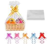 8Pcs Large Cellophane Wrap for Hampers, 60x90cm Clear Cellophane Wrap Bags with Pull Bows,Resealable Basket Gift Bag for Hamper Making Christmas Easter Valentine's Day Presents Packaging