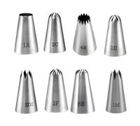 8Pcs Large Piping Nozzles - Stainless Steel Icing Piping Kit for Cake Decorating - Includes 1A, 2C, 2D, 2F, 4B, 6B, 2DZ, 1M - Cupcake, Cookie & Pastry Frosting Tips