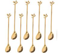 8Pcs Leaf Coffee Spoon Set, Stainless Steel Long Handle Teaspoon Stirring Spoon Coffee Dessert Sundae Ice Cream Spoon Hard and Wearable Cute Kitchen Utensil Spoons Set - 6 Inch