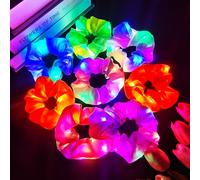 8PCS Light up Scrunchies for Girls, Glow in the Dark Party Supplies, 3 Glow Mode Satin Scrunchy, LED Hair Accessories for Birthday Party, Rave Party, Festival & Sleepover Party