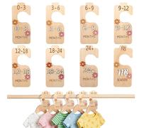 8PCS Linden Wood Baby Wardrobe Dividers, 3D Stereoscopic Flower Digital Babys Clothes Dividers, Double Sided Baby Age Hanger Divider for Babies Aged 0-24 Months（18x8x0.5cm）