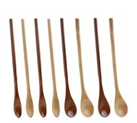 8Pcs Long Handle Wooden Spoon, 20cm Wood Mixing Stirring Cooking Baking Spoons, Coffee/Soup/Ice Cream/Dessert/Honey/Sugar Teaspoons Seasoning Kitchen Accessories