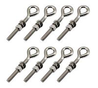 8Pcs M8 Stainless Steel Eye Bolt with Nut and Washers Long Shank Threaded Rod Ringbolt Closed Ring Eyelet Bolt