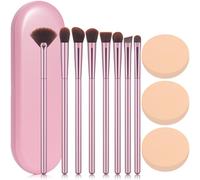 8Pcs Makeup Brushes Set Premium Eyeshadow Brush Professional Angled Eyebrow Brush Lip Brush Eyeshadow Brush Set With 3Pcs Powder Puffs and Pink Case 12 in 1