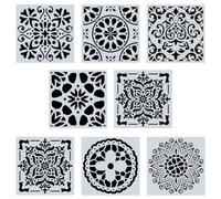 8pcs Mandala Hollow Stencil DIY Painting Template for Stone Wall Art | Reusable PET Sheet, Hollow Design, Lightweight and Convenient, Black or White Finish for Craft Work Random Style