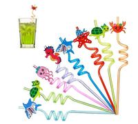 8Pcs Marine Animals Bendy Straws, Super Cute Cartoon Shape, Curly Straws for Kids Reusable, Curly is a Great Choice for Children's Party Decorations and Also a Novelty Party Gift