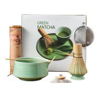 8PCS Matcha Whisk Set,Green Matcha Set Bamboo Matcha Whisk Ceramic Bowl