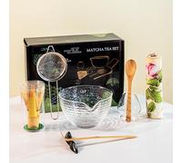8Pcs Matcha Whisk Set-Japanese Matcha Tea Set with Glass Bowl, Whisk, Scoop, Sifter, Holder & Tea Cloth-Complete Matcha Making Kit for Home Use or Gift(Clear)