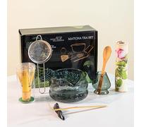8Pcs Matcha Whisk Set-Japanese Matcha Tea Set with Glass Bowl, Whisk, Scoop, Sifter, Holder & Tea Cloth-Complete Matcha Making Kit for Home Use or Gift(Black)