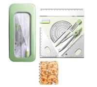 8PCS Maths Geometry Set with Metal Compass, Ruler, Protractor, Set Squares, Eraser, Pencil Leads & Sturdy Metal Case with Free Capybara Notebook - Stationery Kit for Students & Teachers (B-Green)