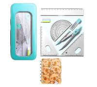 8PCS Maths Geometry Set with Metal Compass, Ruler, Protractor, Set Squares, Eraser, Pencil Leads & Sturdy Metal Case with Free Capybara Notebook - Stationery Kit for Students & Teachers (B-Cyan)