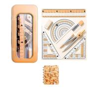 8PCS Maths Geometry Set with Metal Compass, Ruler, Protractor, Set Squares, Eraser, Pencil Leads & Sturdy Metal Case with Free Capybara Notebook - Stationery Kit for Students & Teachers (A-Yellow)