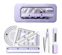 8pcs Maths Protractor and Compass Set Aesthetic Drawing Tools with Storage Box Geometric Drawing Tools Geometry Compass Set for Secondary School (Purple)