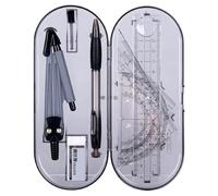 8PCS Maths Set for Secondary School Protractor Set School Stationery Supplies with Metal Boxs Clear Kids Drawing School Mathematic (Black)