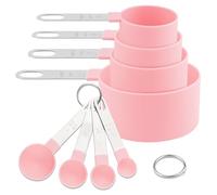 8Pcs Measuring Cups and Spoons Set Stainless Steel Handle Stackable Measuring Spoon Set Nesting Measuring Cups for Measuring Liquids Solids Cooking Baking (Pink)
