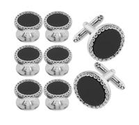 8pcs Men's Black round Acrylic Cufflinks, Vintage | Copper Accents, Elegant Polished Look, Versatile Formal Accessory Set for Grooms and Men in Suits