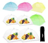 8PCS Mesh Food Covers, 17 Inch Pop Up Food Umbrella Tent Covers, Fruit Cake Net Domes for Outdoors, Screen Tents, Parties Picnics, BBQs, Reusable and Collapsible (Rainbow-8PCS)