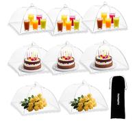 8PCS Mesh Food Covers, 17 Inch Pop Up Food Umbrella Tent Covers with Carry Bag, Fruit Cake Net Domes for Outdoors, Screen Tents, Parties Picnics, BBQs, Reusable and Collapsible (White-8PCS)
