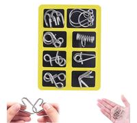 8Pcs Metal Brain Teaser Puzzles Ring,3D Interlocking Metal Wire IQ Logic Game,Reverse Thinking Physics Mind Games,Educational Party Favor Travel Thinking Toy with Carry Pouch for Party Favor (Yellow)