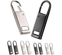 8PCS Metal Zipper Pull Replacement Kit, Universal Clip-On Zip Pulls for Luggage Jacket Backpack Shoes, 2 Sizes Black Silver
