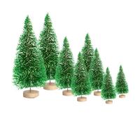 8Pcs Mini Christmas Tree Bottle Brush Trees, Snow Frosted Sisal Trees Miniature Artificial Christmas Trees, Small Tabletop Xmas Trees for Winter Ornaments Christmas Crafts Decorations Light Green