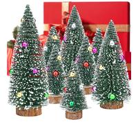 8pcs Mini Christmas Trees Decorations Artificial Pine Trees Tabletop Bottle Trees Small Tree Ornaments with Snow and Colorful Beads for Christmas Winter Holiday Decor (Size 10/15/20 cm)