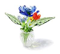 8Pcs Mini Glass Flowers in Vase, Hand Blown Colorful Glass Artificial Flower Bouquet Set, Cute Small Wildflower Miniature Decor for Spring Table Ornament, Gift for Women Girl (Mixed Colors Styles)