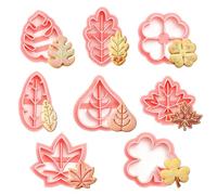 8PCS Mini Leaf Cookie Cutters, 3D Maple Leaves Shapes Fondant Mold Set, Fall Harvest Cookie Stamps Variety Pack for Thanksgiving Treats, Frosting Decorations Baking and Crafts
