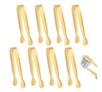 8pcs Mini Metal Tongs, 4.3 Inch Stainless Steel Small Little Camping Kitchen Appetizer Tiny Tongs for Serving Food Ice Cubes Sweet Sugar Cubes Buffet Tea Party Coffee Bar (Gold)