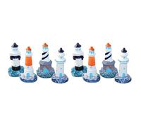 8PCS Mini Resin Lighthouse Ornaments Set 3x3x5.7cm Rainproof Nautical Decor for Fairy Garden Terrarium Beach Theme Micro Landscape Tabletop Display
