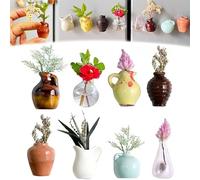 8PCS Mini Vase Fridge Magnets,Cute Mini Bud Vases Magnetic,3D Ceramic Flower Decoration Kitchen, for Refrigerator Accessories Kitchen Locker Office Decoration (8PCS)