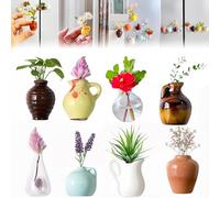 8Pcs Mini Vase Magnets for Fridge, Cute Vases Fridge Magnets, Funny 3D Ceramic Mini Bud Magnetic for Refrigerator Kitchen Locker Office Decoration