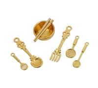 8Pcs Miniature Dollhouse Silverware Set Realistic Kitchen Tableware Cooking Utensils for Dollhouse Dining Decor Pretend Play Mini Bowl Spatula Soup Ladle