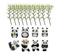 8Pcs Miniature Panda Figurines with 10pcs Bamboo Panda Cake Topper for Panda Theme Party Decorations DIY Fairy Garden Bonsai Decor