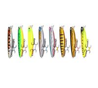 8pcs Minnow Fishing Lures Set | 8cm / 14g Sinking Hard Baits with 3D Eyes | Super Long Cast VIB Lures for Bass/Trout/Perch | Rolling Steel Balls & Secure Hooks