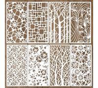 8pcs Mixed Stencils for Crafts, 9.5x4.72 Inch Reusable Craft Templates with Wood Grain Flower Spider Web Textures Drawing Stencils for Layering Spray Paint, DIY Art on Wall Canvas Card