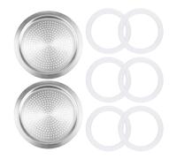 8Pcs Moka Pot Filter Replacement Parts with Seal Gasket for Bialetti 6 Cup | 6 Silicone Gaskets & 2 Filter Plates Food-Safe Leak-Proof Compatible with Dama Moka Express Fiammetta Break Happy 6 Cups