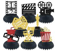 8Pcs Movies Honeycomb Centerpiece Movie Theme Comedy Movie Table Decoration Movies Birthday Party Decoration for Kids Hollywood Film Theme Bachelorette Party Supplies Gold Black Red Glitter