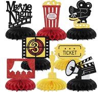 8Pcs Movies Night Honeycomb Centerpieces Movie Theater theme Birthday Baby Shower Bachelorette Wedding Engagement Retirement Party Decorations Black Gold & Red