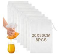 8Pcs Muslin Bag Cloths for Cooking Straining,Cheese Cloth,Reusable Nut Milk Bags,Yogurt Strainer,Tea Filter Bags,Nylon (100 Mesh 20X30CM)