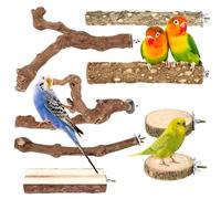 8PCS Natural Grape Wood Bird Perch Set - Parrot Cage Stand with Paw Grinding Forks, Chewing Sticks & Exercise Branches for Parakeets, Cockatiels, Conures, Budgies, Finches