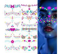 8pcs Neon Temporary Tattoo Stickers, UV Neon Glow in The Dark Tattoos, Waterproof Fake Tattoo Stickers, Women Girls Party Supplies for Festivals, Halloween Party, Rave Festival