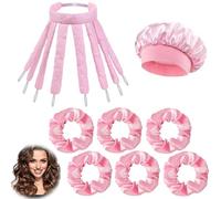 8PCS Octopus Heatless Curler for Long Hair, Overnight Waves Octopus Curler | Gentle Heatless Curls, for Overnight Curls Long and Short Hair, 8-Piece Lazy DIY Pink Set, Soft Nightcap and 6 Hairbands