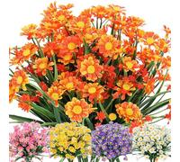 8PCS Orange Artificial Daisy Flowers, Fake Silk Faux Flowers for Outdoor and Indoor, Decorative Artificial Flowers in Vase, Plastic UV Resistant for Graves and Garden Home Decorating