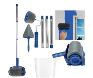 8PCS Paint Runner Pro Roller Brush Set with Handle & Extension Poles | Wall Painting Kit with Flocked Edger, Corner Cutter, Tray & Pour Jug | Reusable DIY Wall Ceiling Paint Roller