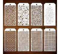 8pcs Painting Stencils for Crafts, Reusable Texture Stencils for Painting Mixed Media Stencils Leopard Brick Print Layering Stencils for DIY Crafts Cards Making Furniture Fabric