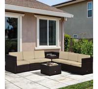 Outsunny Eight-Piece Rattan-Effect Garden Furniture Set, Brown
