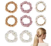 8Pcs Pearl Scrunchies Bling Stretchy Pearl Hair Tie for Thin Thick Hair Ponytail Holder Pearl Hair Accessories for Women Girl(Pink,White,Gold,Brown)