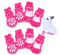 8Pcs Pet Socks Non Slip Soft Warm Cute Secure Bunny Socks with Grip Rabbit Stuff for Indoor Hardwood Floor, Medium